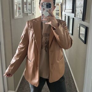 Tan Faux Leather Blazer Coat Size Medium New Without Tags NWOT